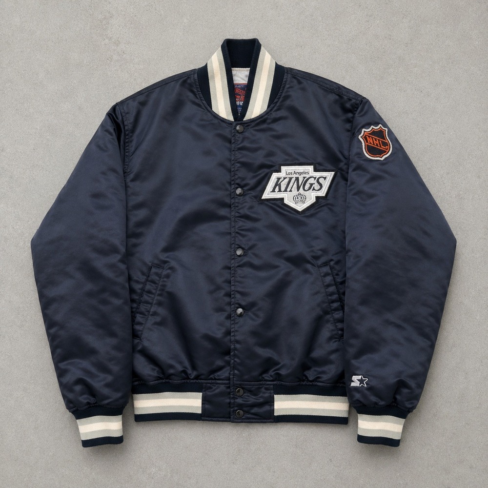 Vintage Starter Los Angeles Kings NHL Satin Varsity Bomber Jacket Black X 90sL